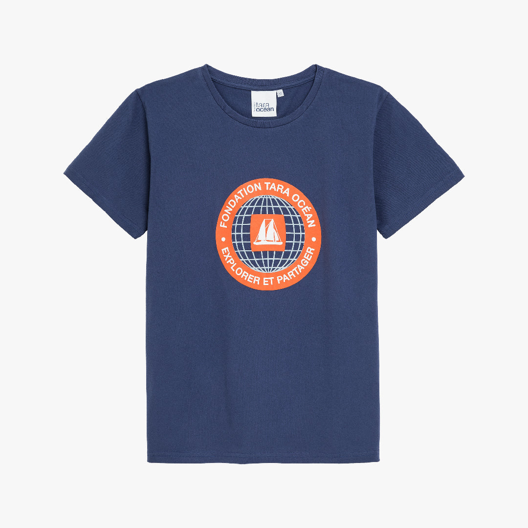 T-shirt bleu "Explorer & Partager " - Femme