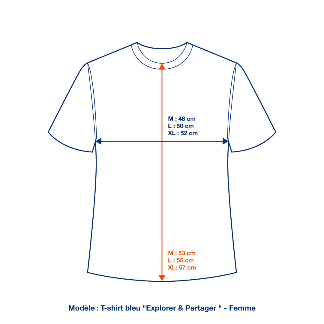 T-shirt bleu "Explorer & Partager " - Femme